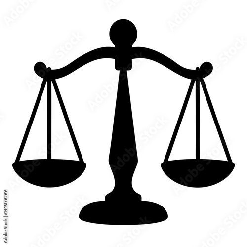 Black silhouette of balanced scales representing justice and the legal system