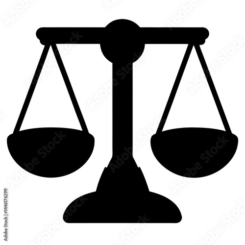 Black silhouette of balanced scales representing justice and legal balance