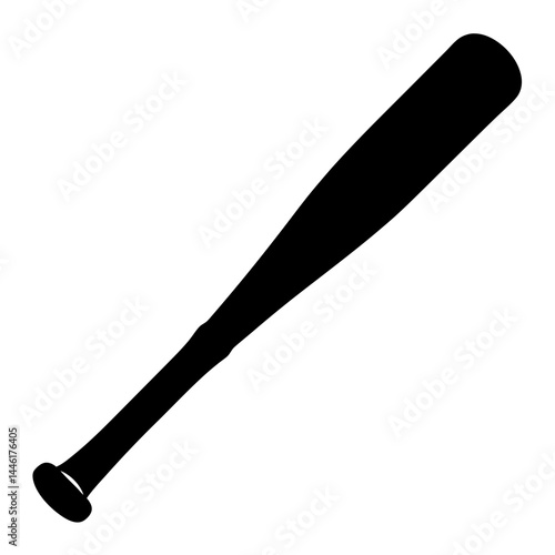Simple black silhouette of a baseball bat on a white background