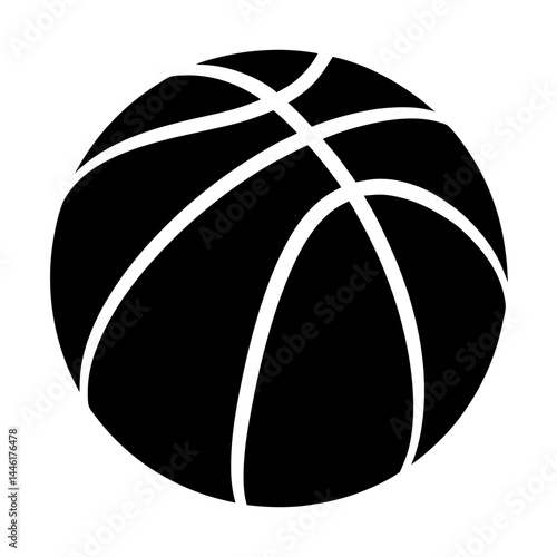A silhouetted basketball with white lines, representing a simple and striking design