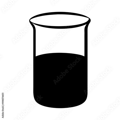 Laboratory beaker filled with liquid illustration in black and white design