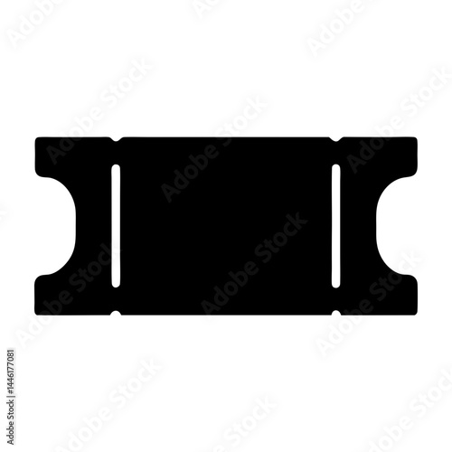 Black silhouette of a perforated ticket stub isolated on white background