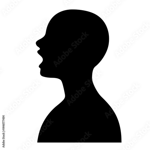 Silhouette of a person screaming or singing with their mouth open wide
