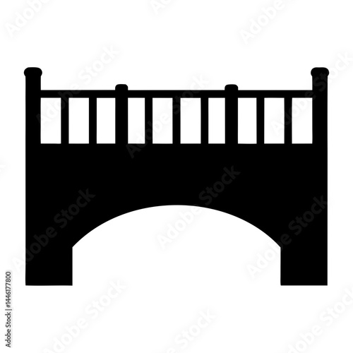 Simple silhouette illustration of a charming arched bridge with railing details