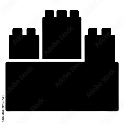 Silhouette of a Black Building Block Castle with Three Towers