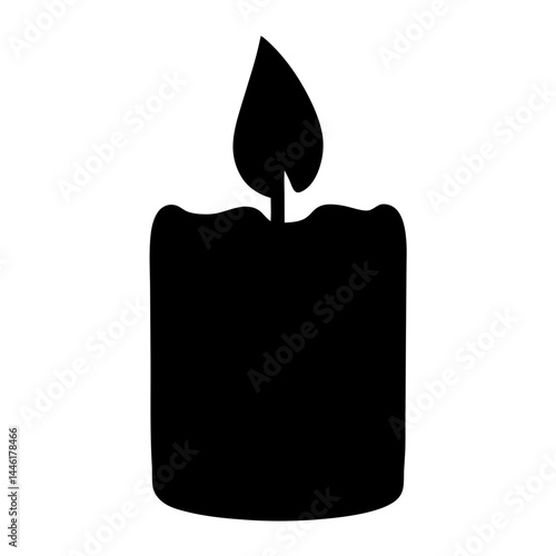Simple black candle illustration with a burning flame in silhouette style