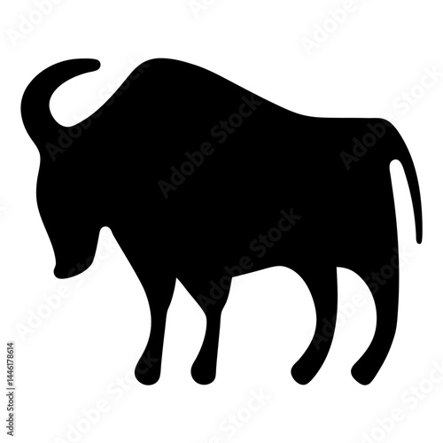 Stylized bison silhouette standing with a horn in the black background