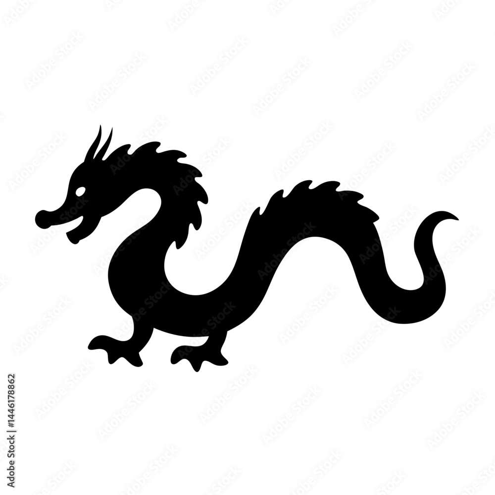 Obraz premium Silhouette of a Black Dragon with Ornate Details and Stylized Design
