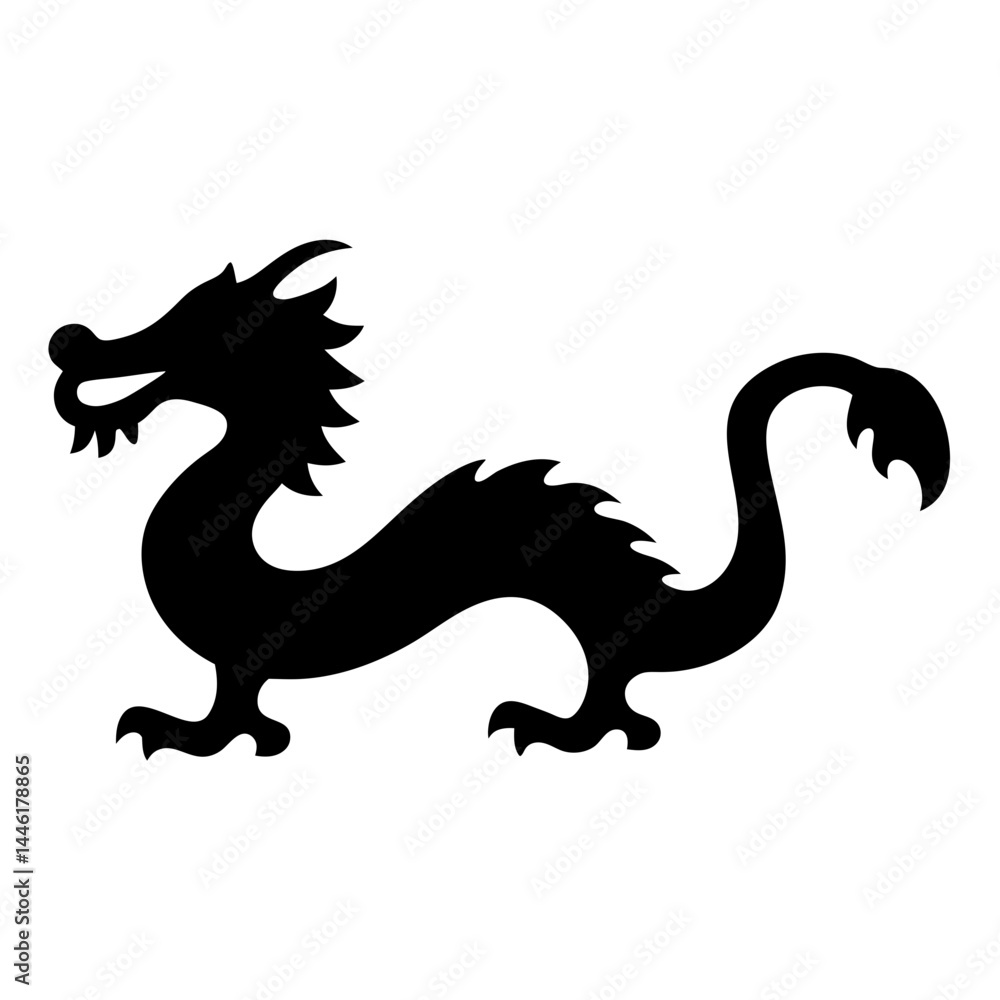 Obraz premium Majestic Chinese Dragon Silhouette Symbolizing Power and Good Fortune with Intricate Details