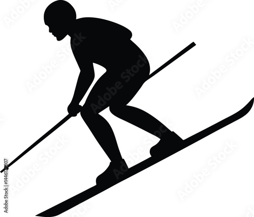 silhouette of a skier going downhill on white 