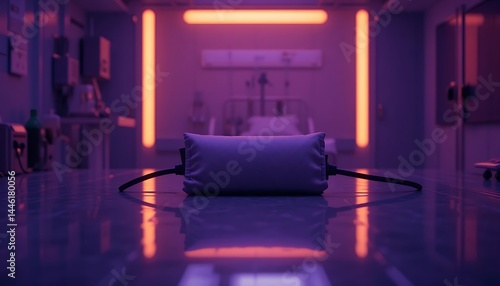 Obraz na płótnie Medical Device on Bedside Table in Hospital Room with Colored Lighting w salonie