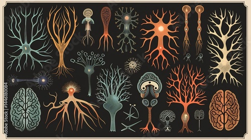 pyramidal Clean illustration showing different shapes of neurons found in the brain