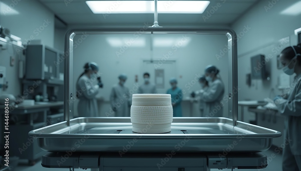 White Cylindrical Object on Tray in Sterile Environment with Medical Personnel