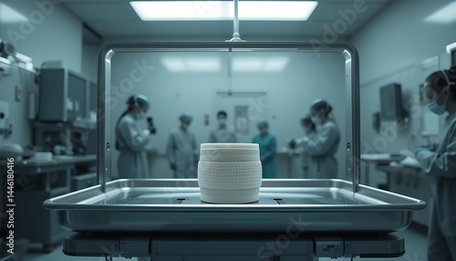 Obraz na płótnie White Cylindrical Object on Tray in Sterile Environment with Medical Personnel w salonie