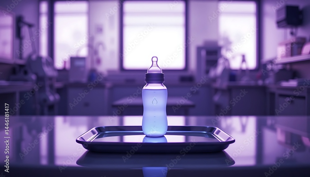 Baby Bottle on Tray in Laboratory Setting