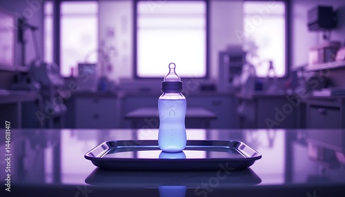 Obraz na płótnie Baby Bottle on Tray in Laboratory Setting w salonie