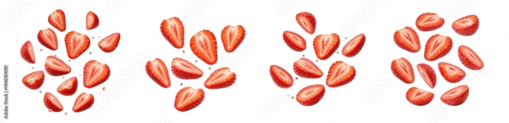 Set Of Falling Strawberries Slices isolated on transparent background, PNG Set Of Falling Strawberries Slices isolated on transparent background, PNG