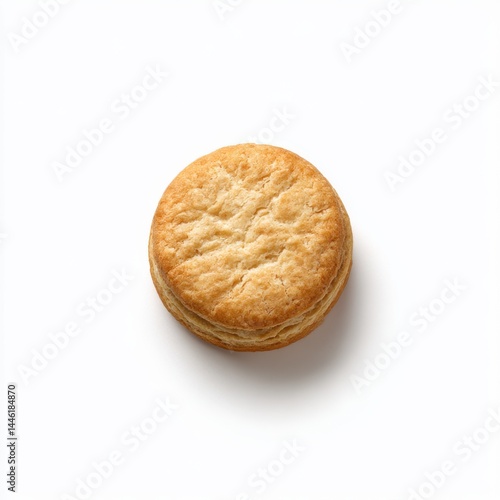 Golden biscuit, top view, isolated on white background