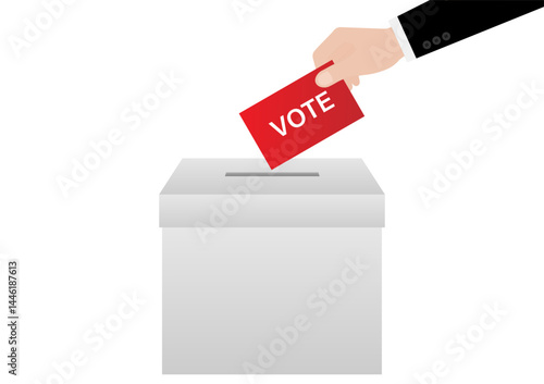 Hand Putting Ballot Paper or Voting Paper into ฺBallot Box. Election Concept. Vector Illustration.