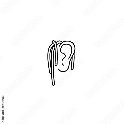 Noodle on ear, playful mood, funny concept, minimalistic background