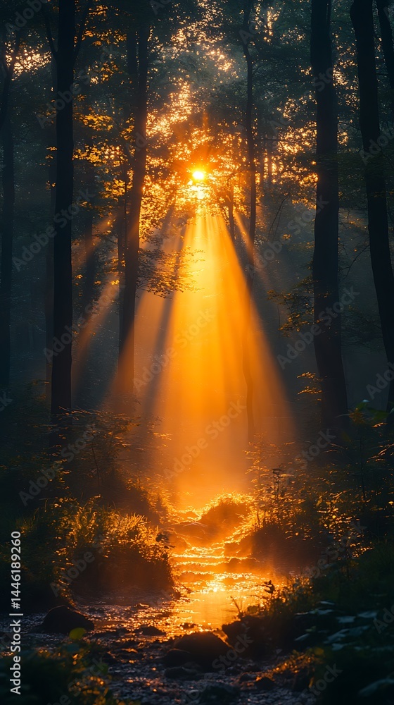 Obraz premium Mysterious glowing forest in soft sunlight high resolution HD wallpaper