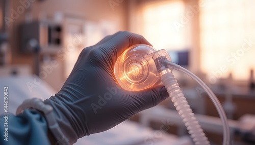 Obraz na płótnie Holding Respiratory Mask in Hospital Setting for Medical Treatment w salonie