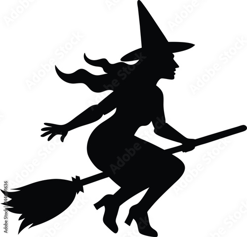 silhouette of a witch flying on broomstick 