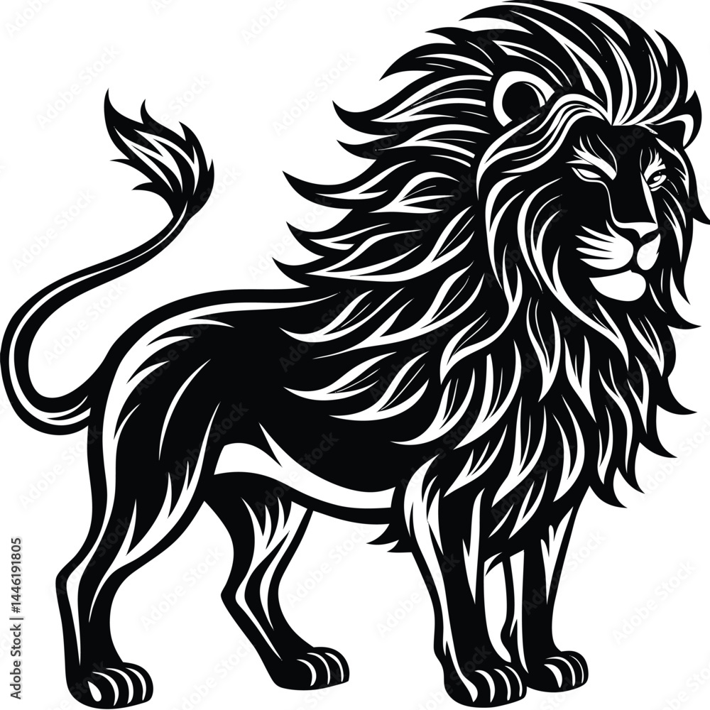 Fototapeta premium Bold Lion Black Ink Drawing of a Majestic Standing Lion