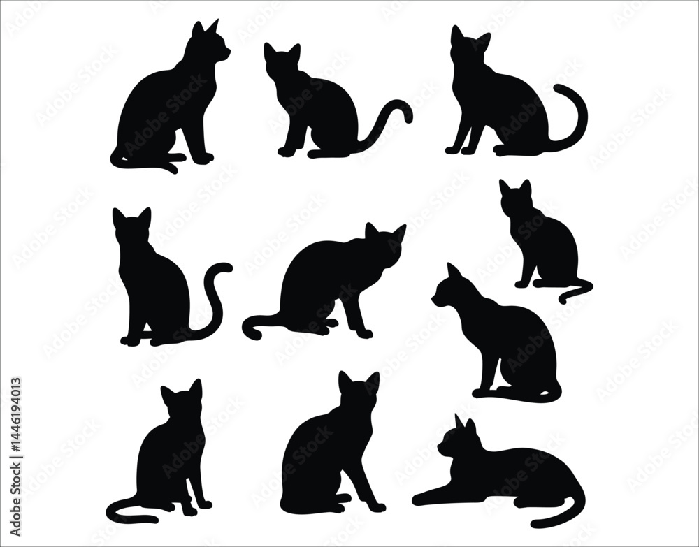 Ocicat Cat Silhouette Set – Walking, Sitting, Standing Ocicat Cat Silhouette Set – Walking, Sitting, Standing