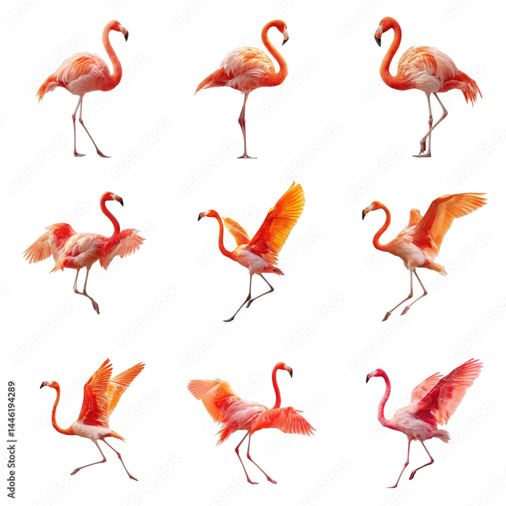 Obraz premium Isolated Flamingos Collection with Transparent Background.