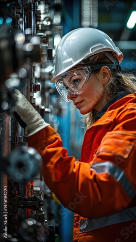 Industrial worker ensures precision in advanced manufacturing facility