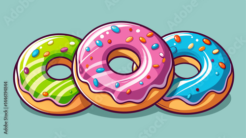 A trio of donuts glowing in pastel perfection.
Each one a bite of sweet happiness and fun.
Designed with symmetry and sugary charm in mind.
Perfectly isolated for playful design projects.