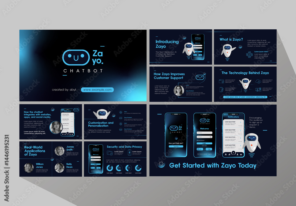 Blue Futuristic Ai Chatbot Technology Startup Presentation สต็อกเทมเพลต ...