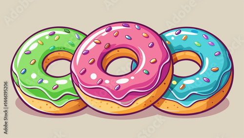 A trio of donuts glowing in pastel perfection.
Each one a bite of sweet happiness and fun.
Designed with symmetry and sugary charm in mind.
Perfectly isolated for playful design projects.