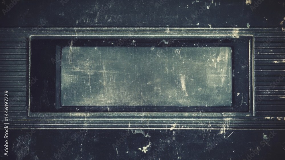 Obraz premium A close-up view of a worn-out VHS tape, showcasing its dusty surface and scratched casing, set against a dark background that evokes nostalgia for vintage media