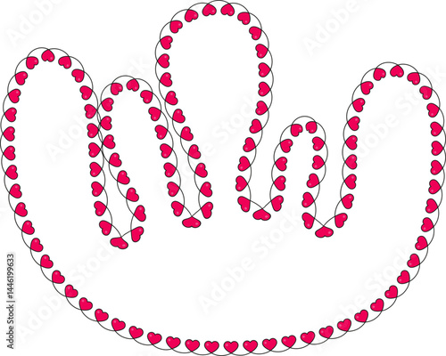 Organic shape with multiple appendages, outlined with continuous hearts.