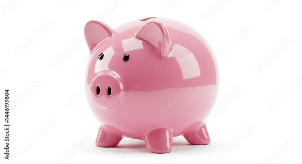 A pink piggy bank with a slot on top sitting on a white surface in a studio setting for saving money A pink piggy bank with a slot on top sitting on a white surface in a studio setting for saving money