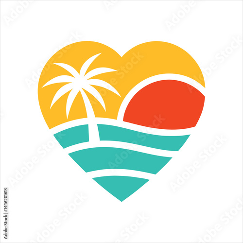 Tropical Summer Heart Logo Vector Isolated