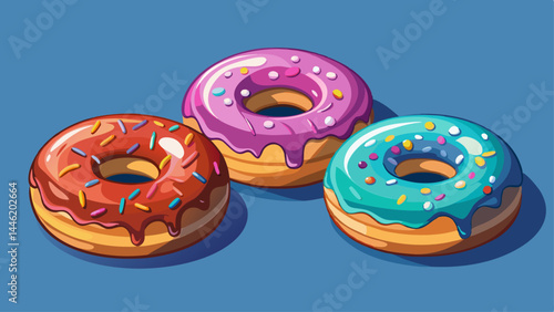 Three distinct donuts: glazed, sprinkled, and iced.
Soft shadows and glossy textures create visual pop.
A modern and minimal dessert set with personality.
Great for food icons, UI design, and infograp