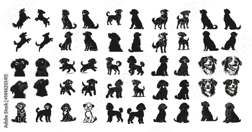 Set of collection child dog Isolated vector illustration editable
