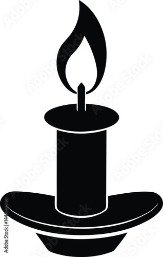 vector candle in holder with flame on white backgroud