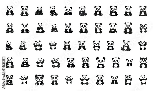 Set of collection cute panda Isolated vector illustration editable