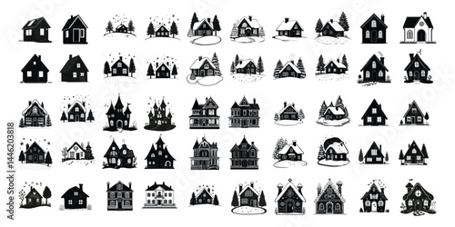 Set of collection cozy house Isolated vector illustration editable