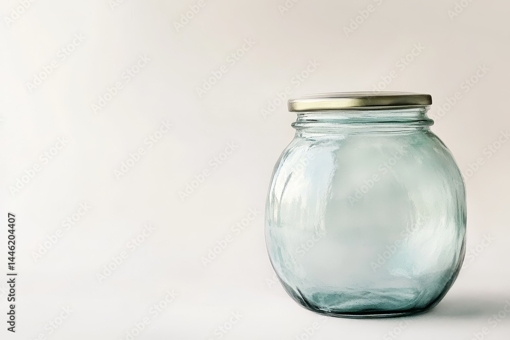 Elegant Glass Jar with Gold Lid - A stylish, empty glass jar with a gold lid, symbolizing simplicity, purity, storage, potential, and new beginnings Elegant Glass Jar with Gold Lid - A stylish, empty glass jar with a gold lid, symbolizing simplicity, purity, storage, potential, and new beginnings