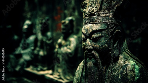 Stature, Relief, Asiatisch, Mauer