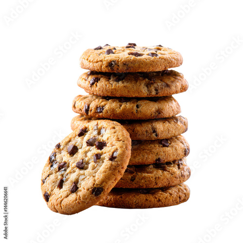 Stack of chocolate chip cookies isolated on transparent background