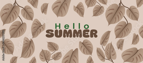 Modran concept spring to summer greeting cards set plants, leaves clipart. celebration banner, covers, ads, branding, labels, print template background.