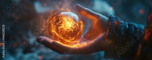 person holding glowing sphere symbolizing global connection and synergy