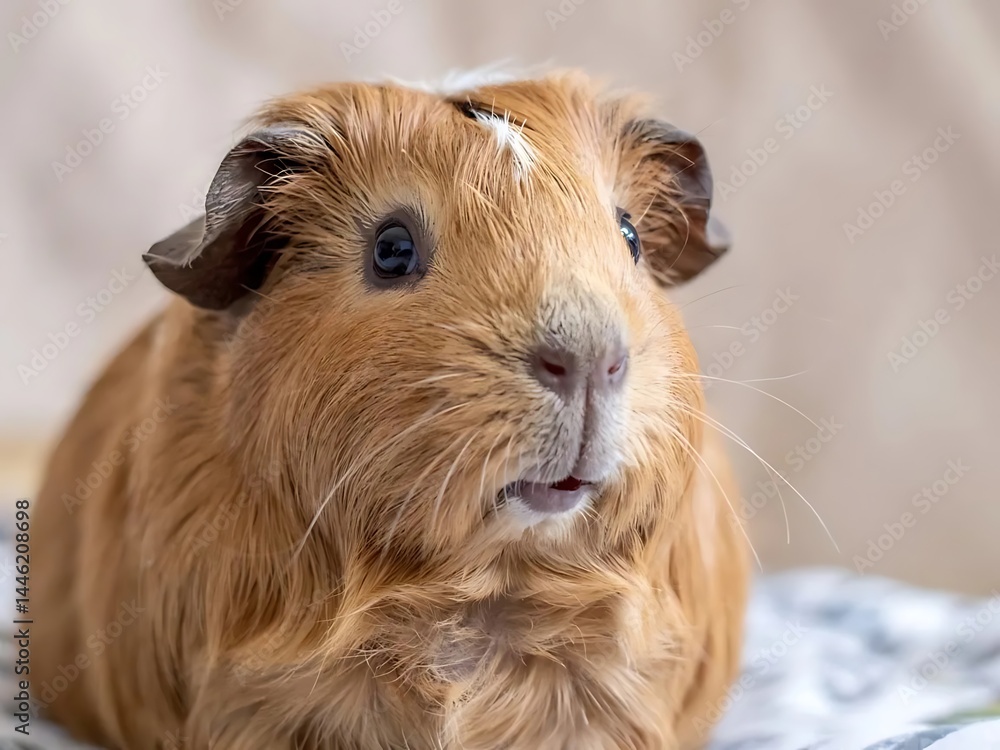 Cute guinea pig with fluffy fur and curious expression. Cute guinea pig with fluffy fur and curious expression.