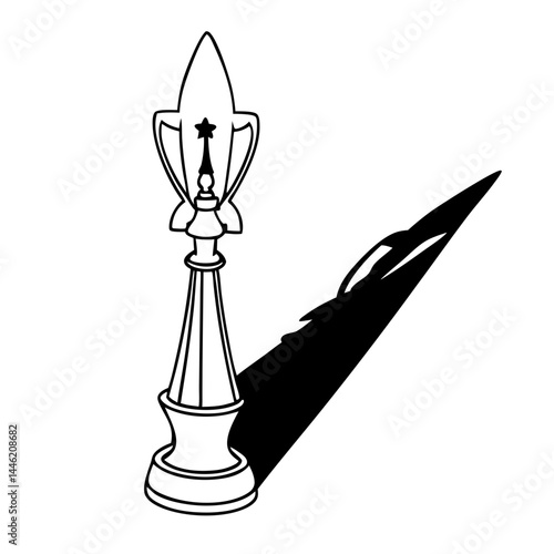 Trophy silhouette casting a long shadow vector logo. Trophy casting rocket shadow icon. chess king and queen